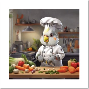 Cockatiel calopsitte cooking kitchen Posters and Art